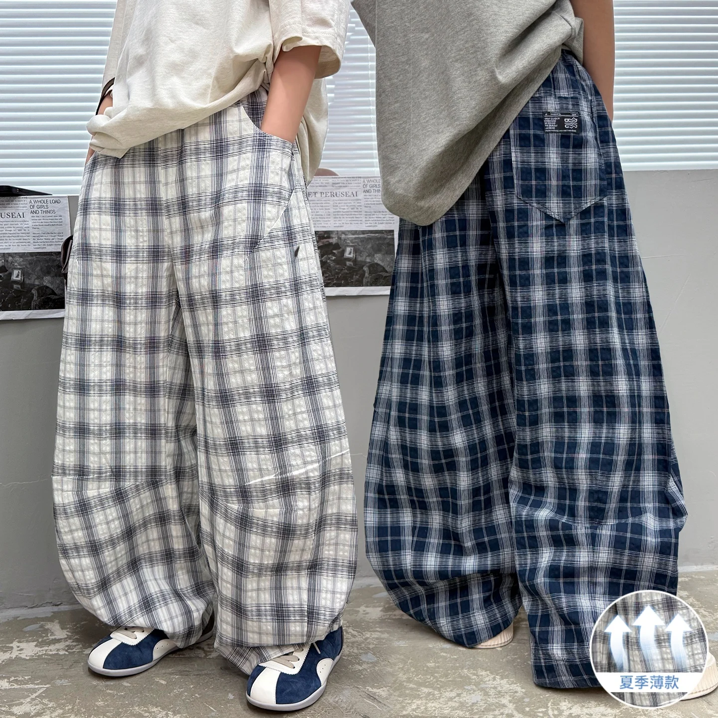 

Teen Boys Long Pants Cool Thin Plaid Bite-Proof Hiking Mosquito Protection Toddler Spring Summer Utility Trousers Age 6-14 Years