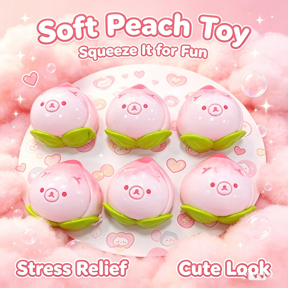 1/2 Stück Weiches Pfirsichförmiges Quetschspielzeug Kawaii Frucht Stressabbau-Spielzeug Niedliche Schreibtisch-Dekoration Entspannendes Accessoire – Detail 4