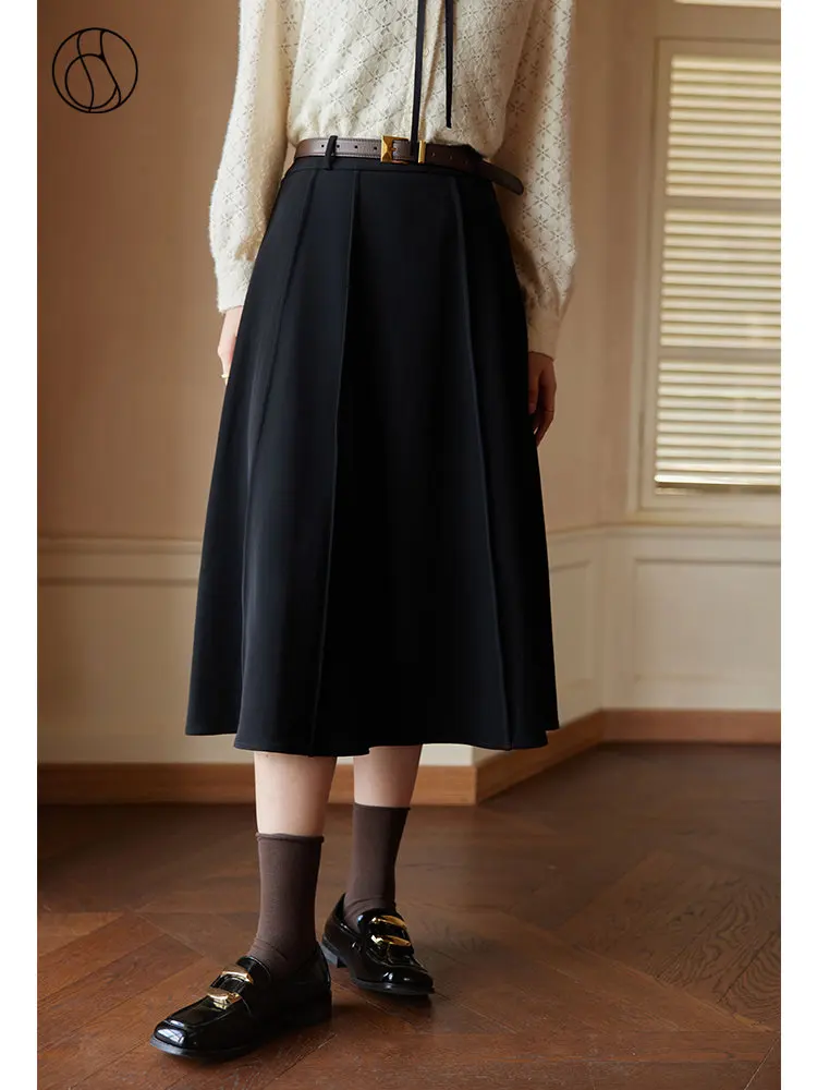 

DUSHU Simple Casual Style Women's High Waist Skirt Autumn Winter 2022 Commuter All-match Office Lady Slim Thin A-line Skirts