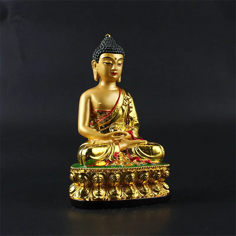 Auspicious Triratna Amitabha  Buddha Statue Resin Coloured Drawing 13cm Figure of Buddha Solemn Temple Good luck Decoration