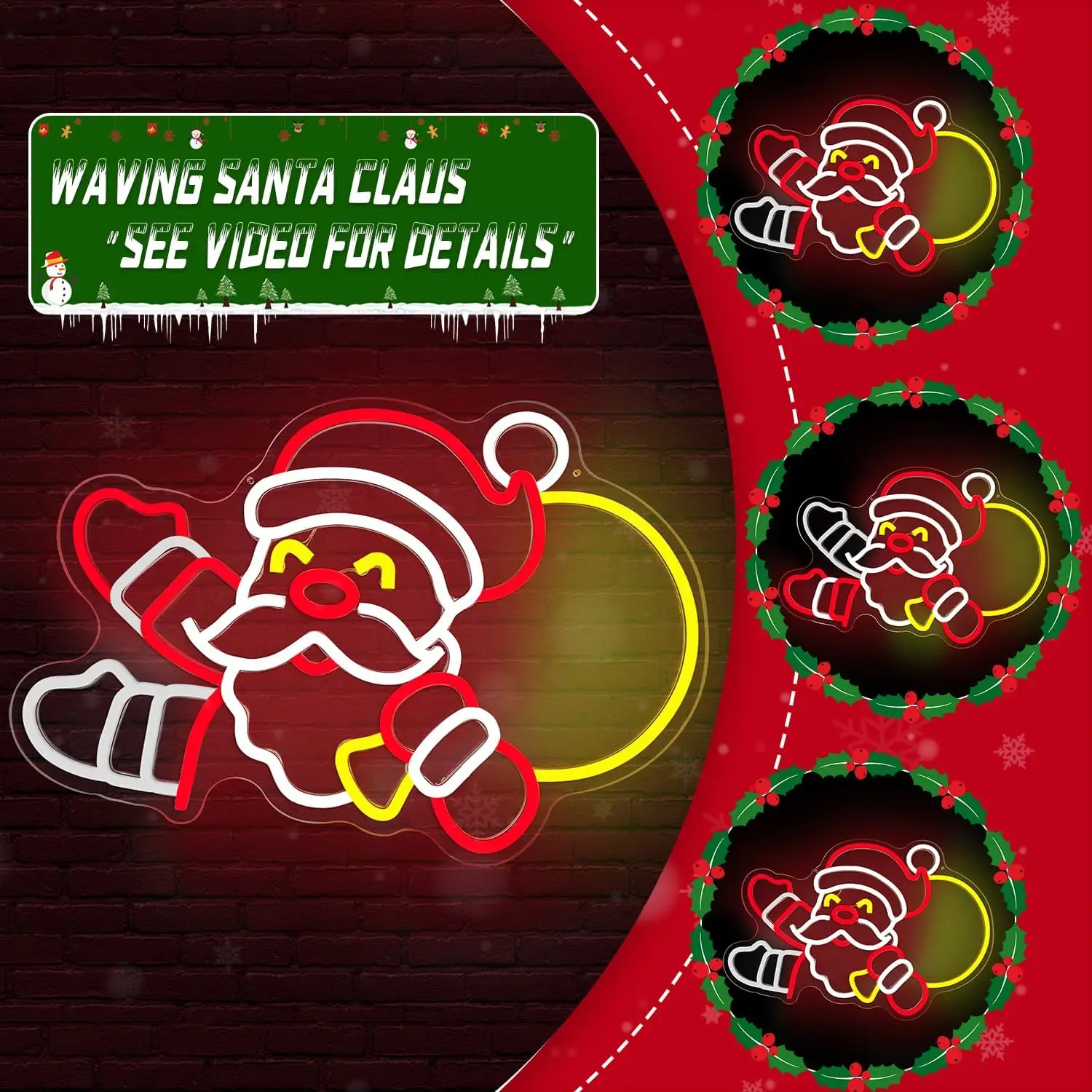 

Waving Hand Santa Claus Neon Sign LED Light Merry Christmas Wall Decor Window Decorations Bedroom Living Room Party Shop Home