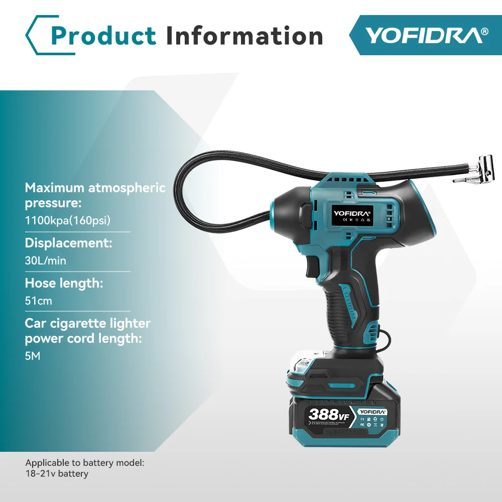 Electric Air Pump Tire Inflator High Pressure Digital Display Multifunct Car Air Compressor Tool For Makita 18V Battery Pin