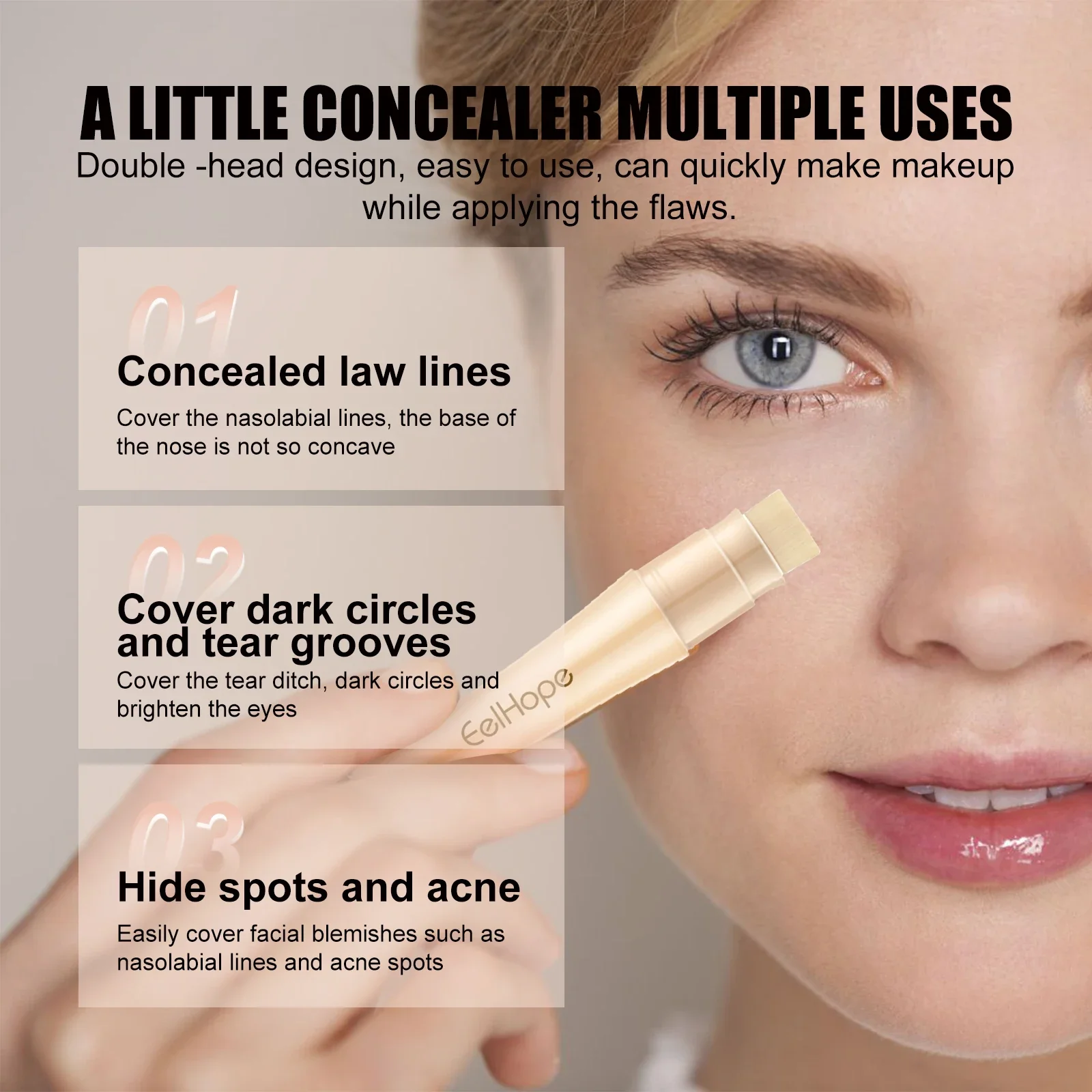 Dual-Ended Concealer Stick (Bright Skin Tone) - Piece, Clear Skin Retouching Concealer Stick Brighten Skin Tone Waterproof Sweatproof 3D Contouring Concealer, Dark Circles Cover