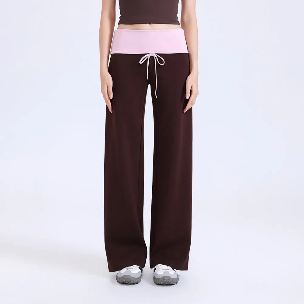 Stitched Waistband Yoga Pants Running Women's Casual Outdoor Sports Pilates Training Loose Straight Slim Pants Leggings