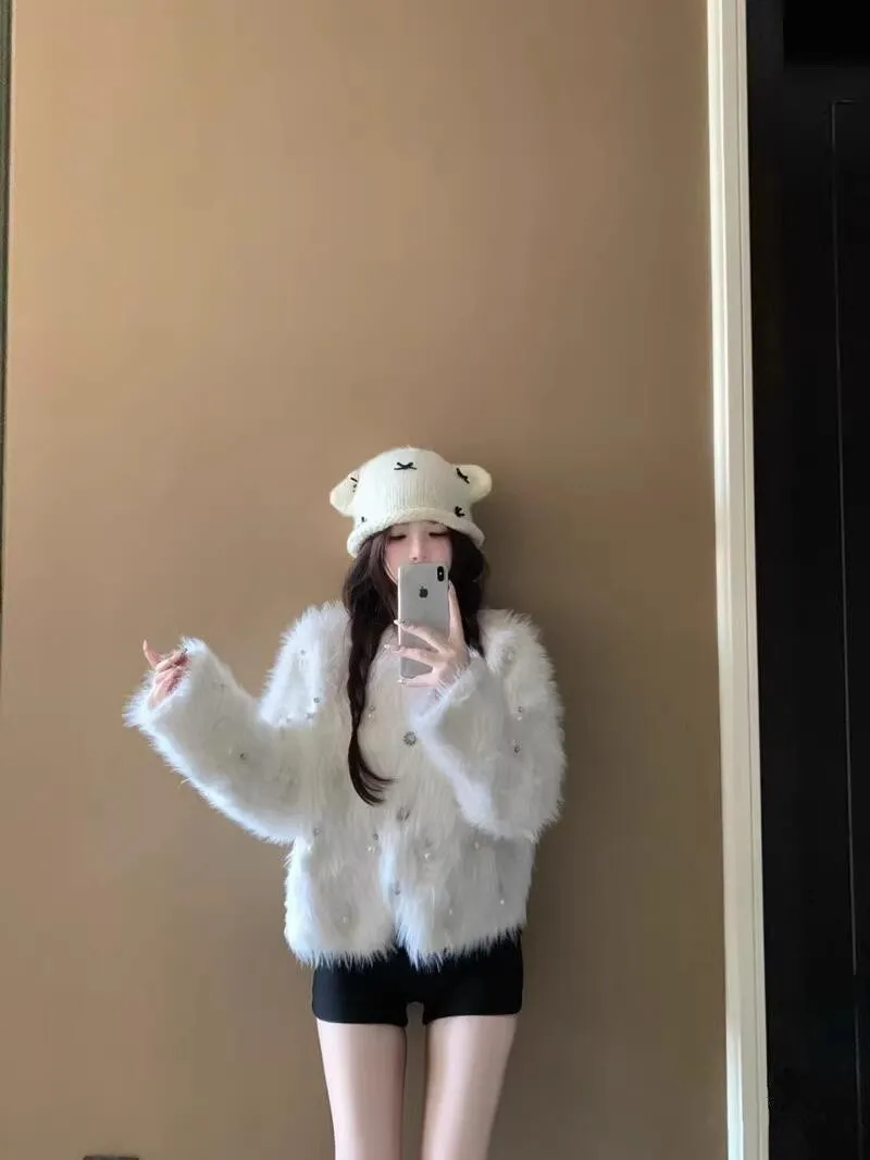 

Тяжелый вязаный кардиган из искусственной норки, мягкое пышное женское осенне-зимнее теплое круглое длинное пальто цвета све