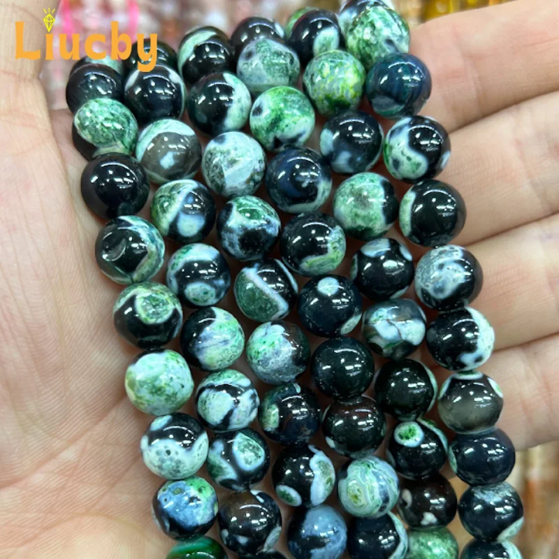Natürliche Stein Grüne Feuer Achate Runde Dekorative Perlen Für Schmuck Machen DIY Handstring schlüsselbund Andenken 6/8/10mm 15" Strang – Detail 5