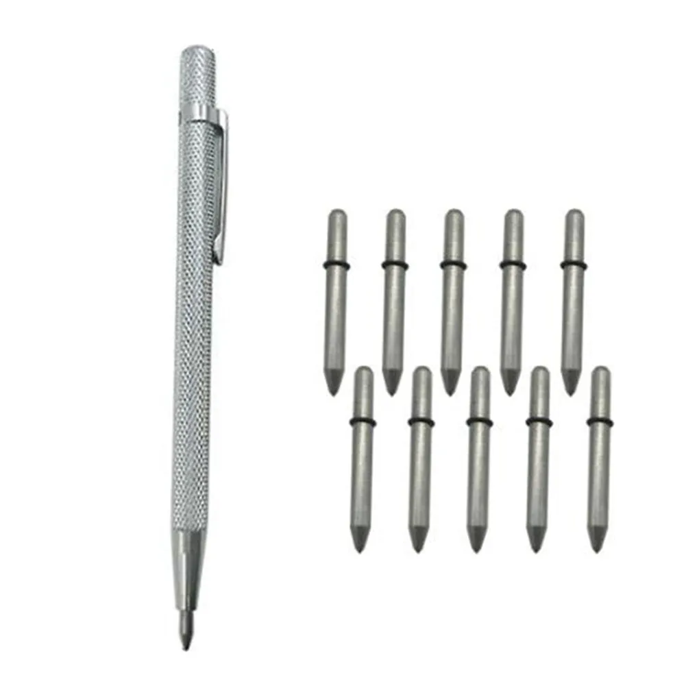 11PCS Metal Construction Scriber Pen For Glass Concrete Wood Jewelry Carving Scribing Marking Supplies Tungsten Steel Marker Pen