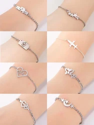 2024 New Stainless Steel Charm Bracelets for Women Moon Star Camera Double Heart Bracelet Arm Jewelry Party Gifts Wholesale