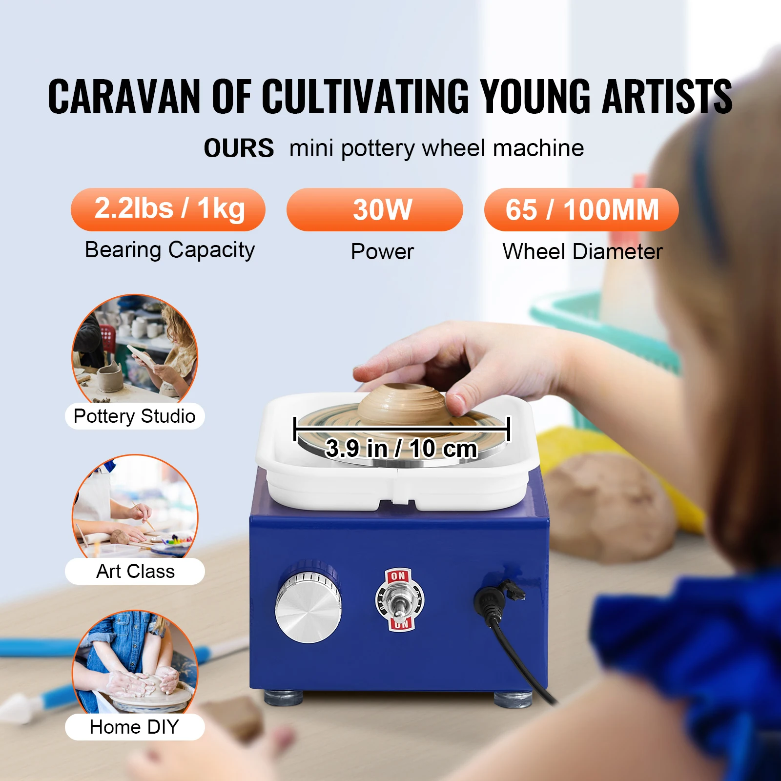 SucceBuy 2.6in/3.9in Mini Pottery Wheel 2 Turntables Ceramic Wheel Forming Machine Adjustable 0-300RPM Speed Detachable Basin