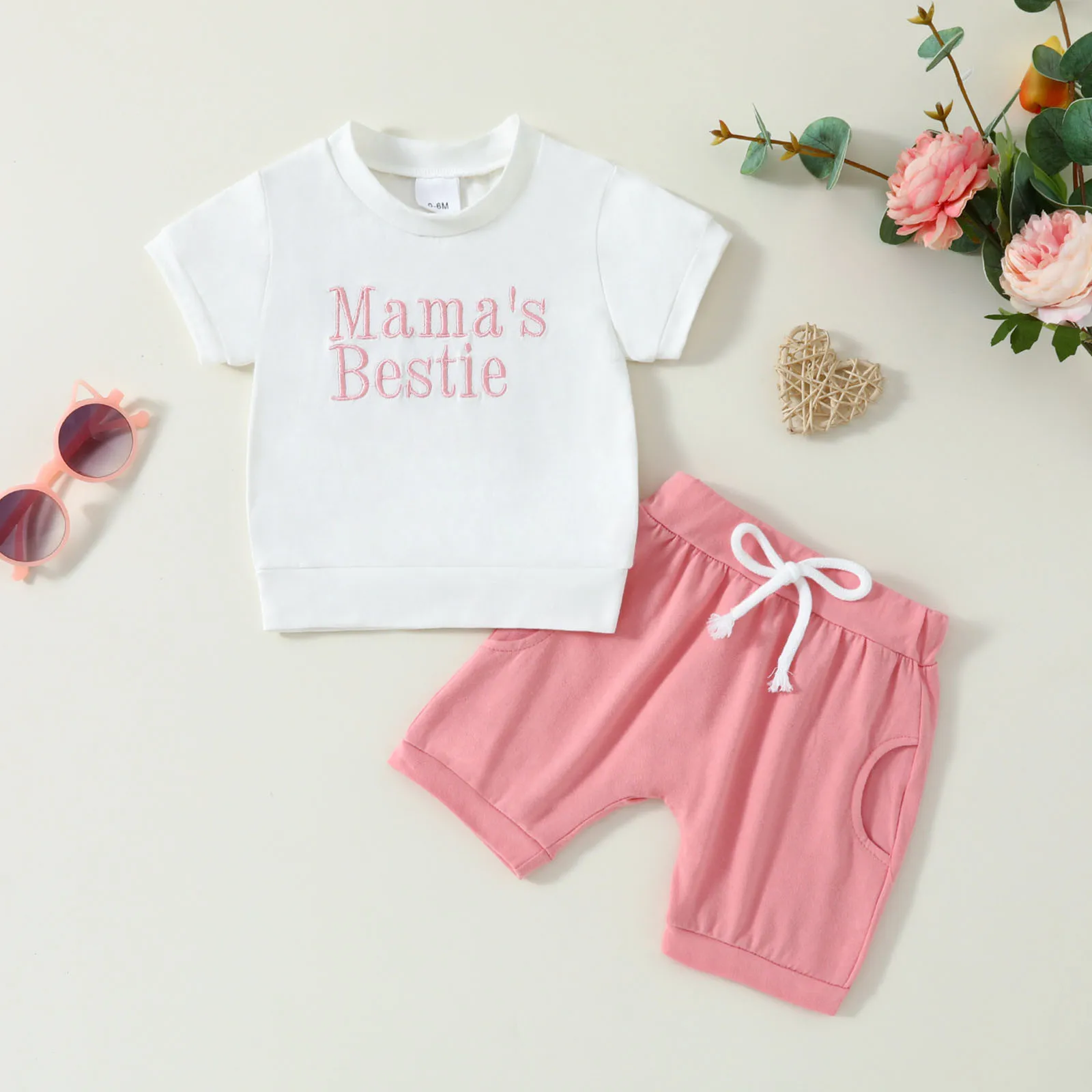 0-3Y Newborn Toddler Baby Boys Girls Clothes Sets Cute Short Sleeve Letter Embroidery Tops Shorts Two Piece Summer Outfits Sets