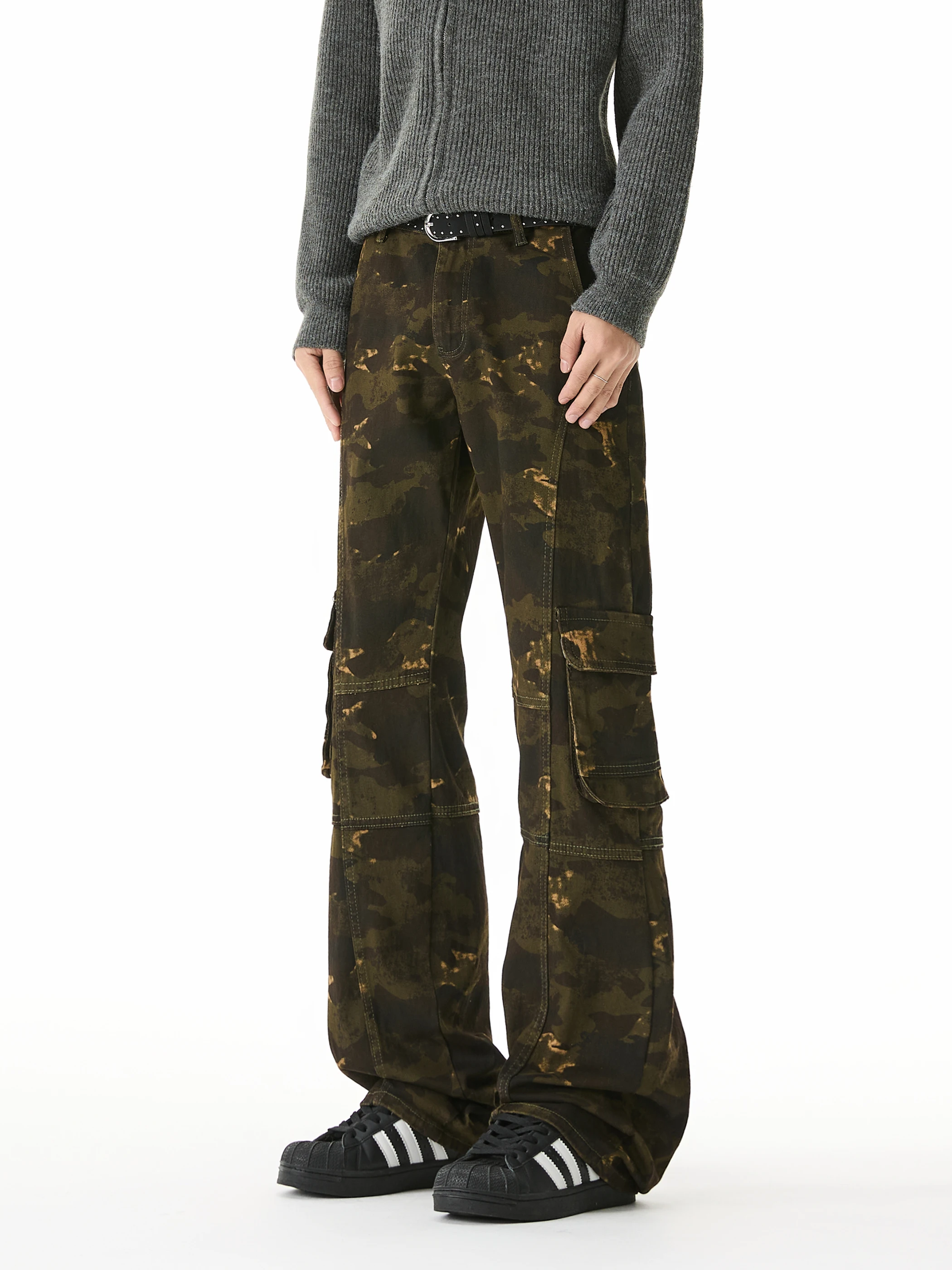 

Retro Camouflage Straight Leg Waed American Sle Casual Pants Men's Autumn Cleanfit Bell Bot Workwear Trousers