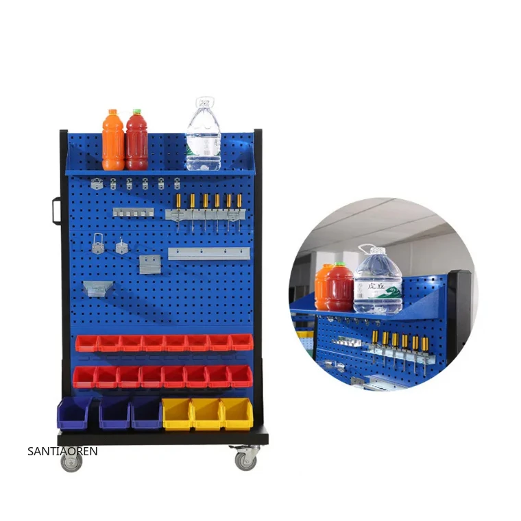 

2025Factory Price Rolling Tools Shelf with Wheels New Design Metal Hanging Hook Unique Pegboard Display Rack for Tools