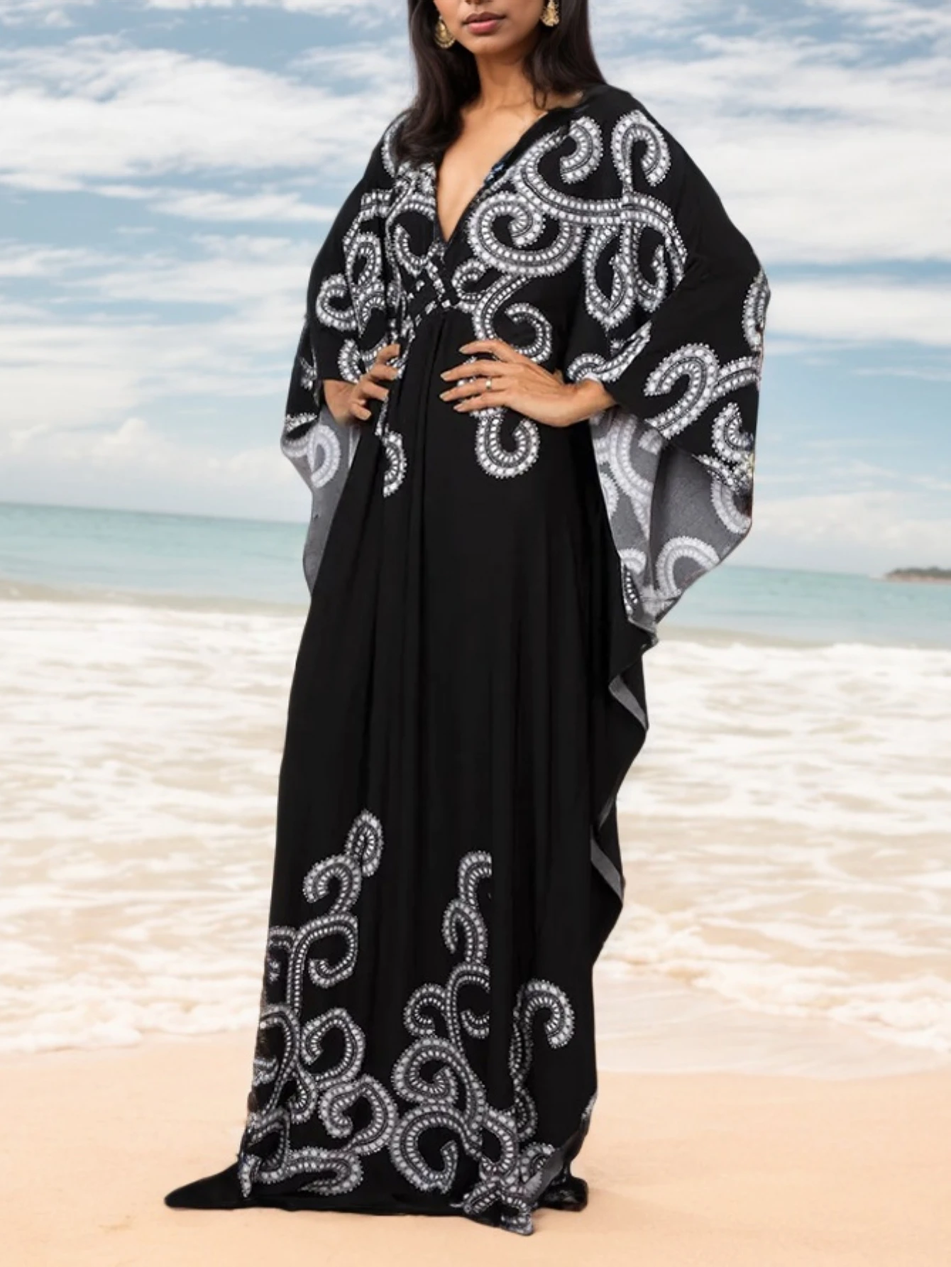 

Женские платья-кафтан, кафтан Mrs Roper с ярким принтом, накидки на купальный костюм, пляжные платья