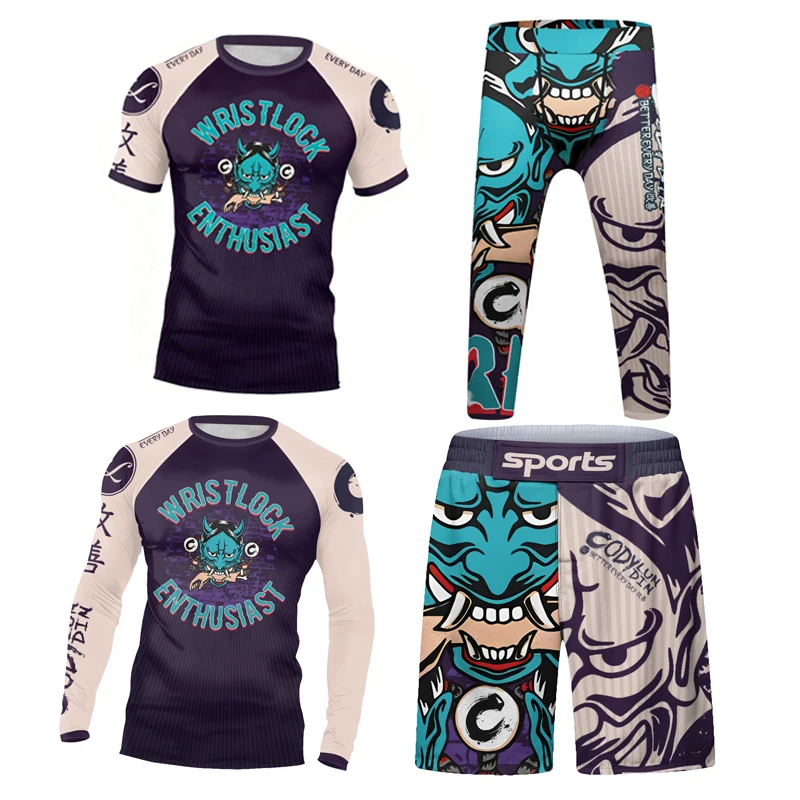 Tuta Sportiva per Bambini MMA Muay Thai, Abbigliamento Sportivo per Ragazzi, Set da Boxe e Jiu Jitsu, Completo da Allenamento e Corsa, Abbigliamento da Palestra per Bambini, Rashguard