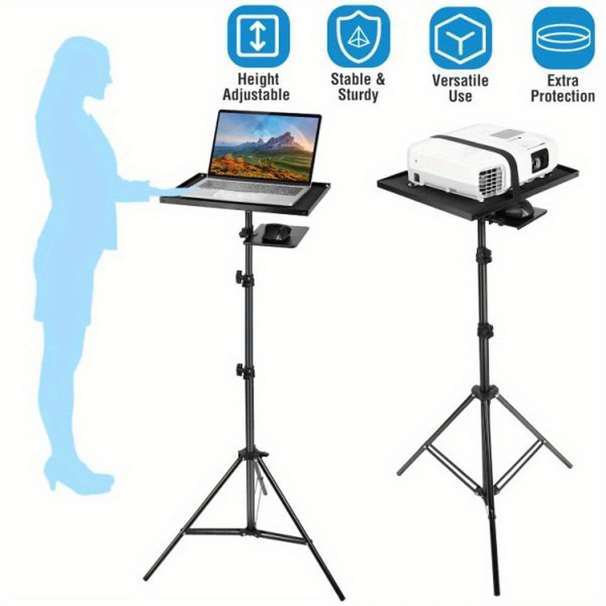 Projector Tripod Stand Folding Laptop Stand w/ Height Tilt Adjustment Portable DJ Equipment Holder Mount Elevator For Stage