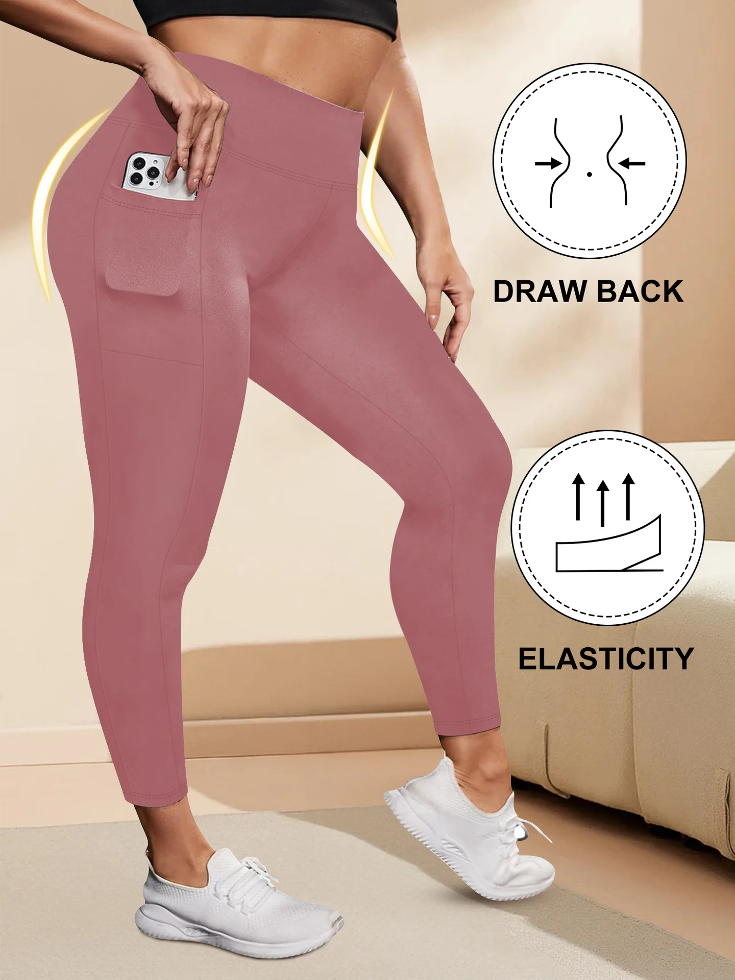 Damen-Yogahose mit hoher Taille, Übergröße, Po-Lifting-Workout-Leggings mit Taschen, elastische Activewear für Fitnessstudio und Laufen – Detail 18