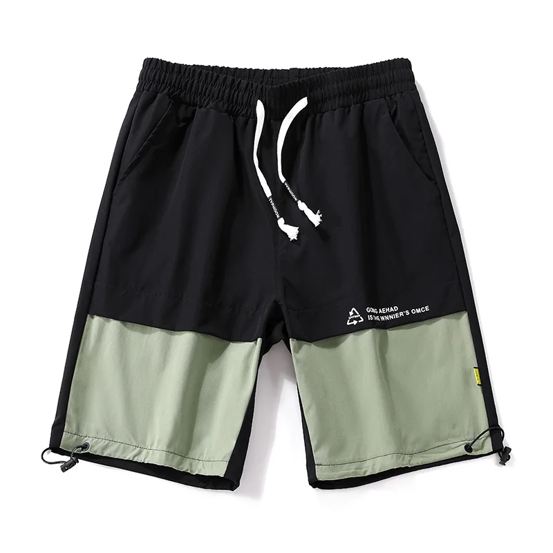 Summer Stylish Patchwork Casual Shorts Youthful Vitality Contrasting Colors Men's Clothing Elastic Drawstring Loose Knee Pants
