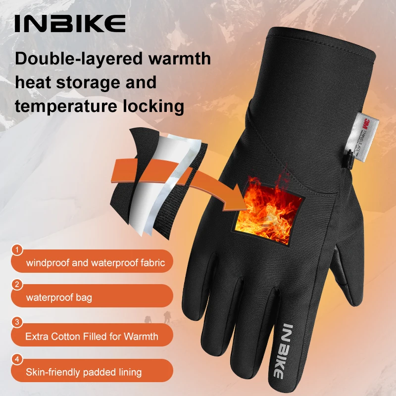 INBIKE Winter Cycling Gloves Men's Gloves Touch Screen Windproof Sports Gloves Warm Warm Fleece Running Ski Cycling Gloves