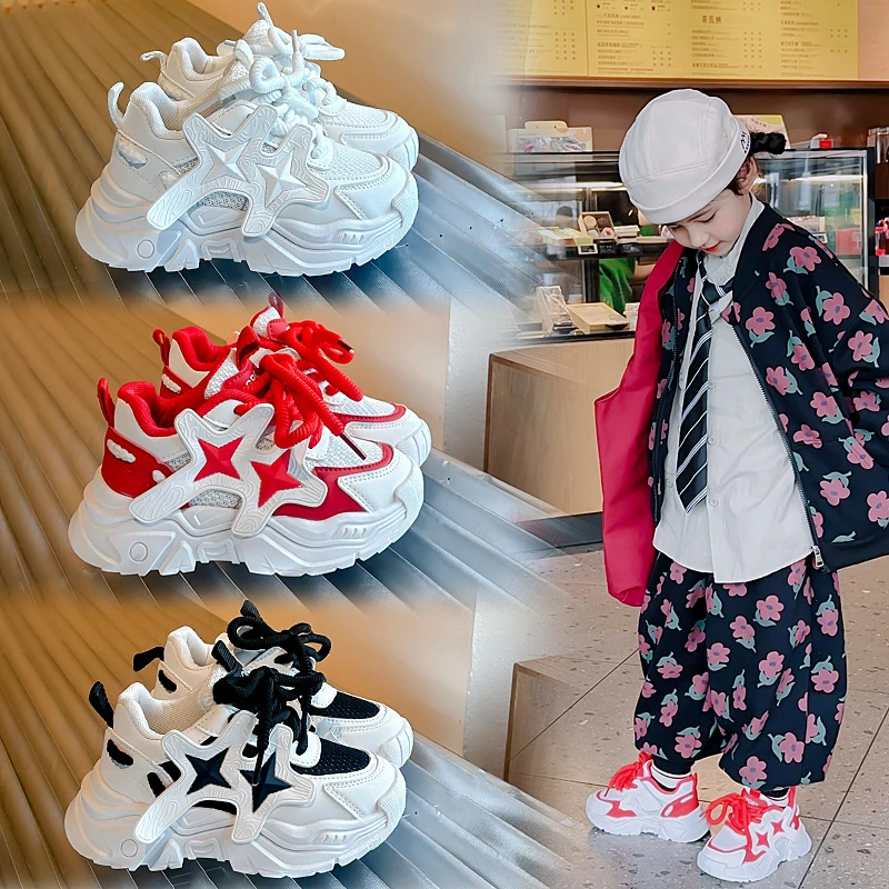 

Новинка 2024 года, детская обувь, спортивная обувь для маленьких девочек, дышащая уличная теннисная обувь на мягкой подошве, модные детские кроссовки Детская Обувь