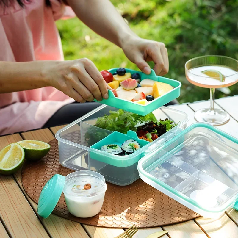 Portable Handle Design Double Layer Lunch Box Compartment Bento Boxes Students Toddler Bento Containers Outdoor Salad Picnic Box