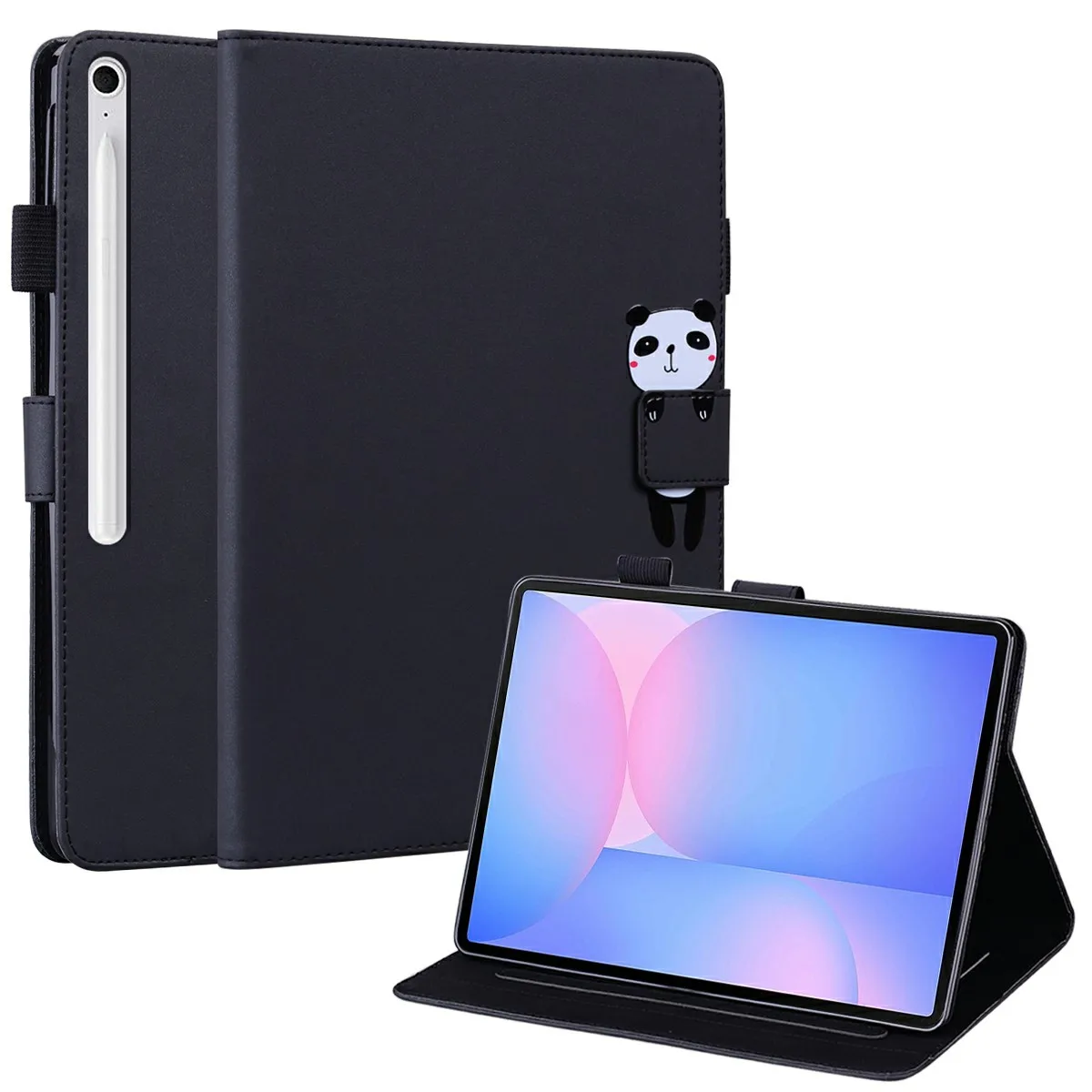 

For Samsung Galaxy Tab S10 FE+ Case Tablet Stand Leather Cover Card Slots Animal Pattern - Black