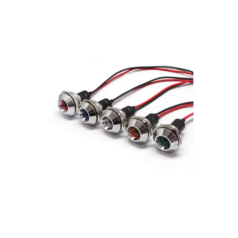 12mm 24V concave head waterproof metal red, green, yellow, blue and white LED indicator light, with 20cm cable