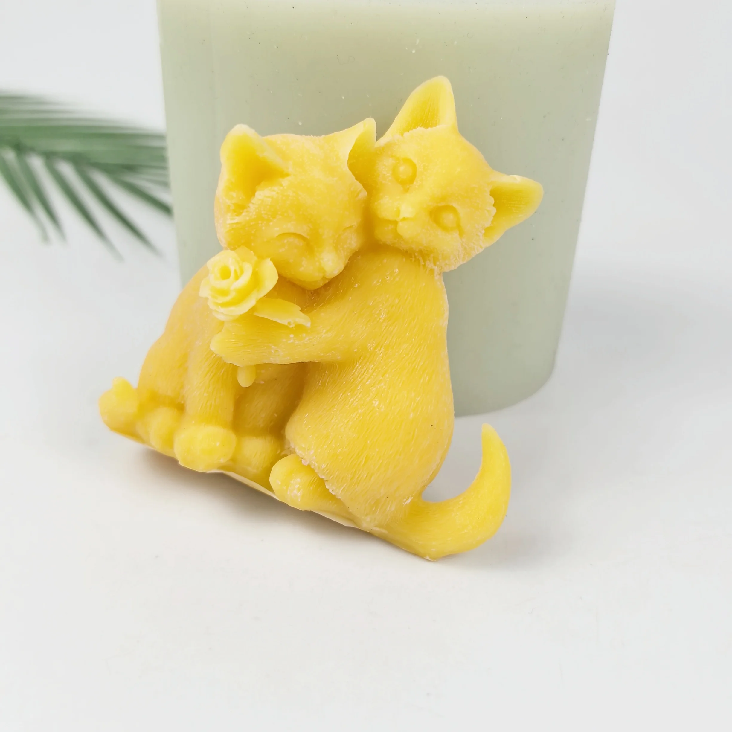 

3D Animals Couple Cats Rose Moulds Silicone Mold Cat Soap Candles Molds Wedding Birthday Clay Resin Mould DW0777