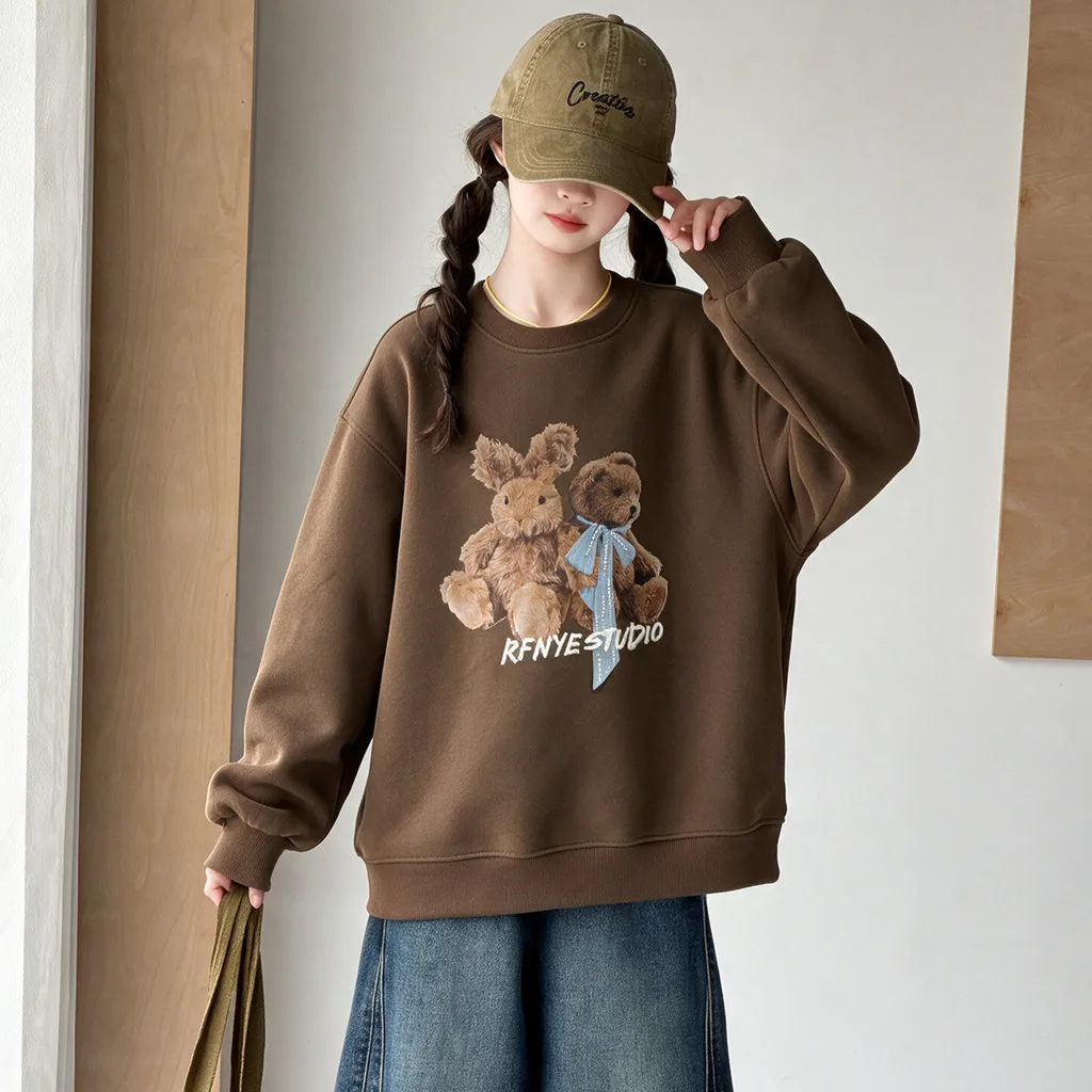 Girls Sweatshirt Cute Bunny Bear Print Autumn Children Long Sleeve Tops 2026