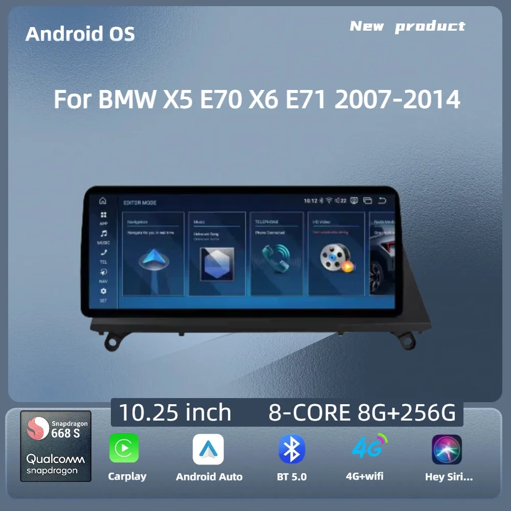 

For BMW X5 E70 X6 E71 2007-2014 Car Radio 10.25 inch Left Hand Drive Android 14 Wireless BT Carplay Snapdragon 680 Touch Screen