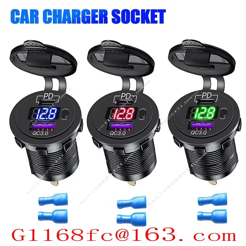 Smart Car Universal 12VPD Car Charger with Voltmeter Display Button QC3.0 Car USB Charger, Parts