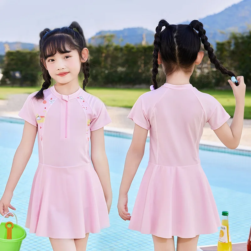 Children's One-Piece Swimsuit Girls Training Swimming Equipment Sun Protection Swimwear Spring 2025 New Sle Small Medium Large