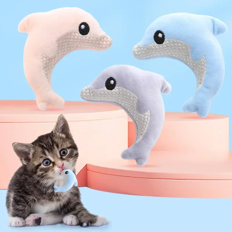 

Pet cat toy Cute stuffed animal baby dolphin with catnip nibble toy