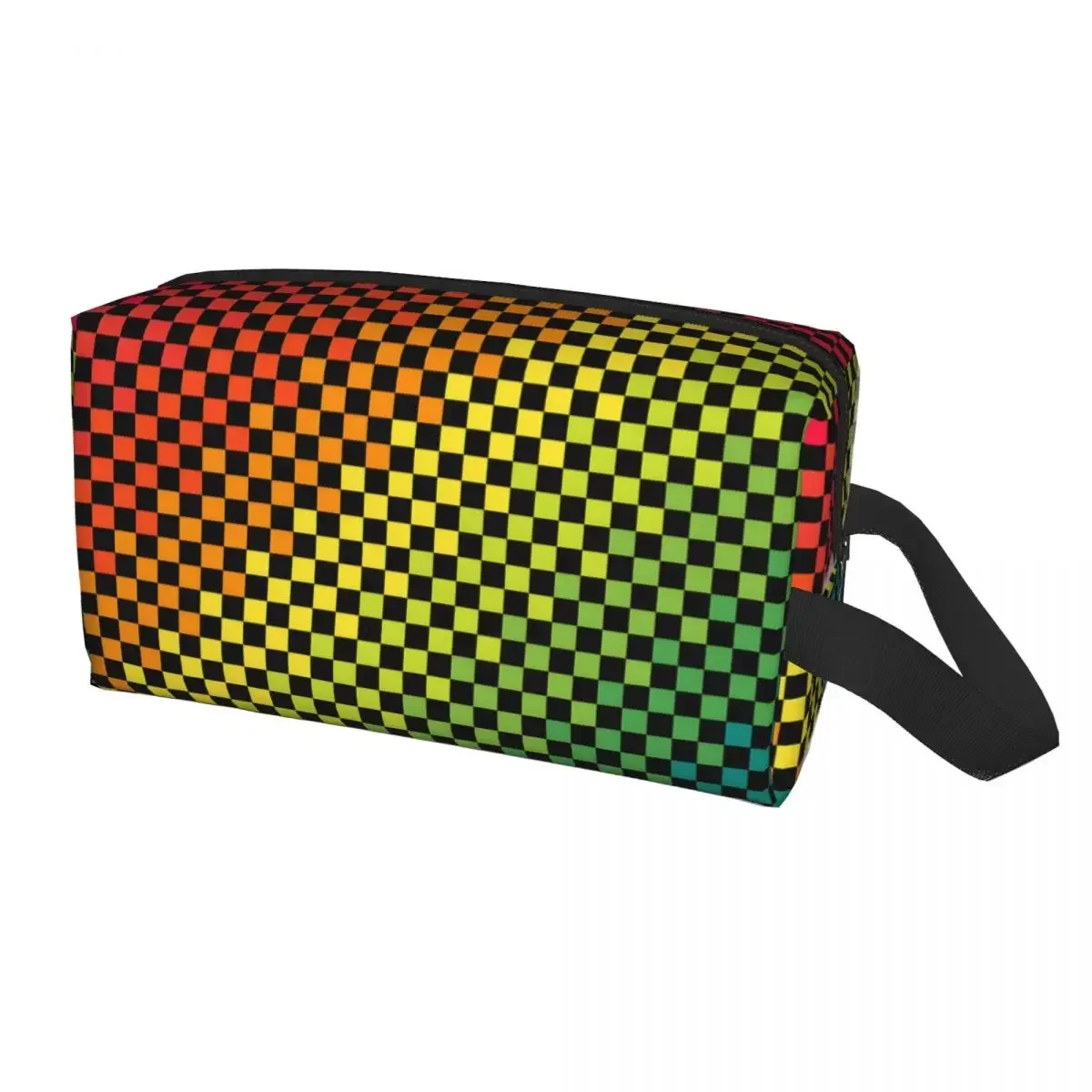 Custom Travel Rainbow Squares Checkered Flag Toiletry Bag Portable Makeup Cosmetic Organizer Women Beauty Storage Dopp Kit Case