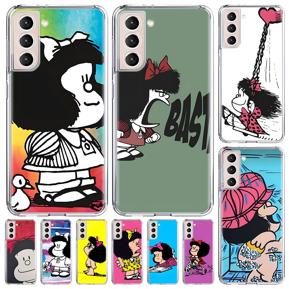 Cartoon Cute Mafalda Case for Samsung Galaxy S23 S24 S21 FE S22 S20 Ultra S9 Plus S10 Lite 2020 S10e S8 Clear Soft Funda