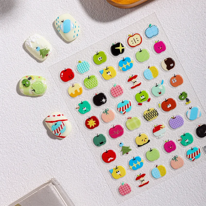 

Kawaii Cartoon 3D Apple Art Journal Stickers Embossed Manicure Decals for Scrapbooking Ins Style Aesthetic DIY Photo Card Decal