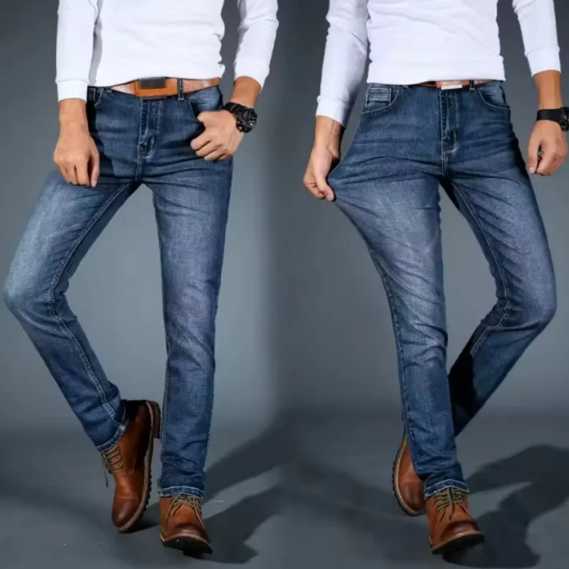 

Hot-selling Male denim pants for spring and summer, fashionable and durable, pure-colored work and business pants ﻿
