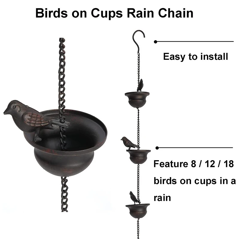 

Rain Chains For Gutters Mobile Birds On Cups Rain Chimes Divert Water Away With Attached Hanger Dark Bronze Home Décor Stunning