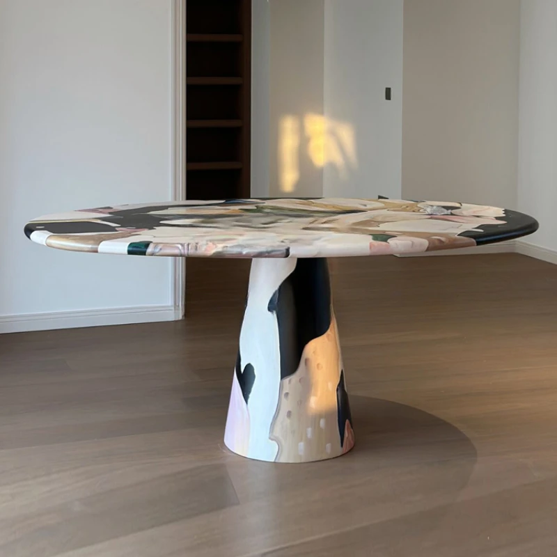 

Artistic Personality Handmade Painting Solid Wood Dining Table Mid-Ancient Light Luxury High-End Custom Creative