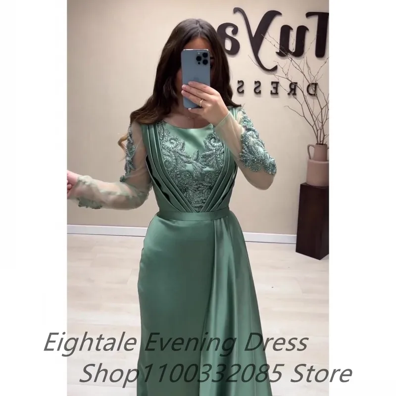 Eightale New Mermaid Evening Dress Long Sleeve Luxury Appliques Beads Floor Length Formal Prom Party Gown Customized 