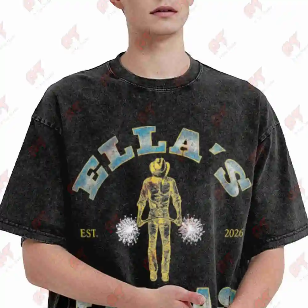 Ella'S Fellas Retro Western Dandelion Vintage Cowboy Est 2026 Vintage Washed Tee Pure Cotton T-Shirt