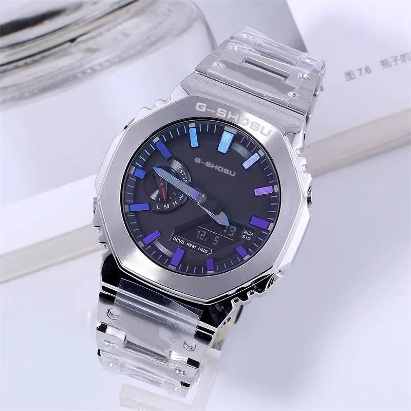 Jam Tangan Olahraga Digital Elektronik Uniseks Tali Baja Dial Besar LED Waktu Dunia Semua Tangan Beroperasi