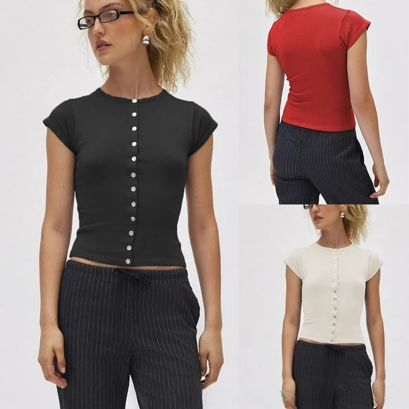 Women's Slim Fit Printed T-irt Spring Season Button up ort Sve Sweet Sle Polyester Fiber Open Cardigan Knitted Top