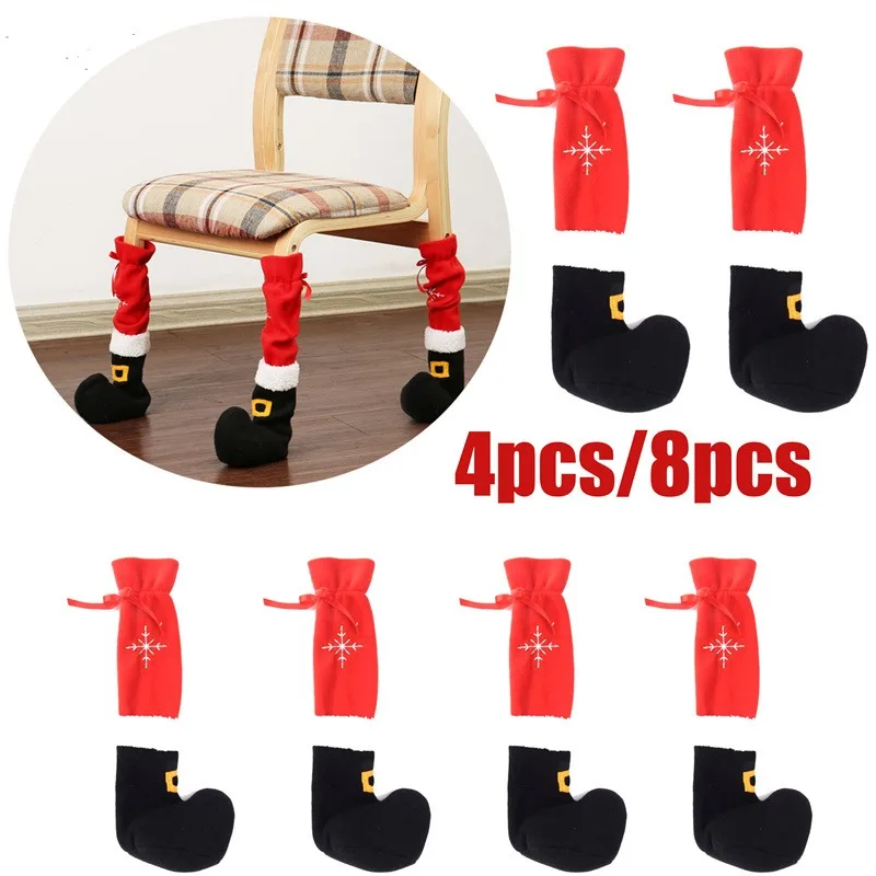 Santa Table Leg Chair Foot Covers, Xmas Foot Covers, Furniture Socks, Floor Protectors, Christmas Decor, 2022, 4Pcs