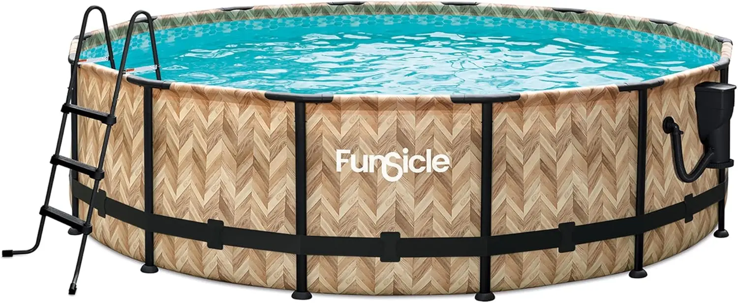 

Наземный бассейн Oasis Designer Round Frame 14' x 42" с круглой рамой, комплект с фильтр-насосом SkimmerPlus и покрытием для бассейна, цвет Дуб Хер