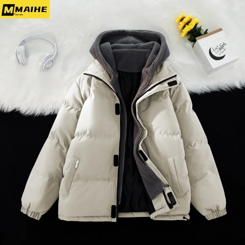 Herbst/Winter 2023 neue Chaque tas Hombre Mode lässig gefälschte zwei Kapuzen Parkas Jacke Herren Plus-Size-Kaschmir kurzen Thermo mantel