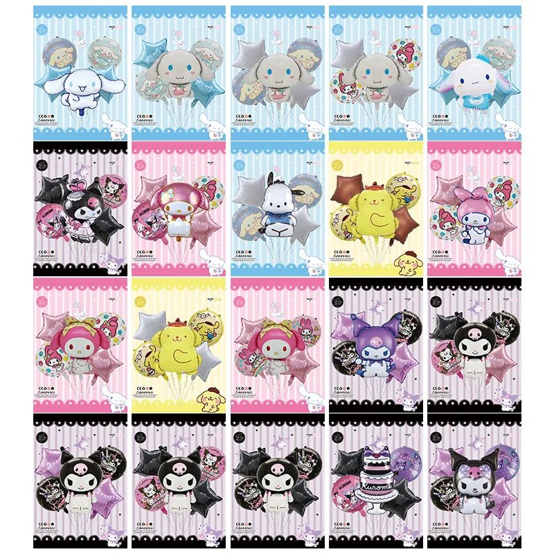 5 sztuk Cartoon Sanrio śliczne Kuromi moja melodia Cinnamoroll zestaw balonów foliowych urodziny dla dzieci dekoracyjne zabawki balonowe