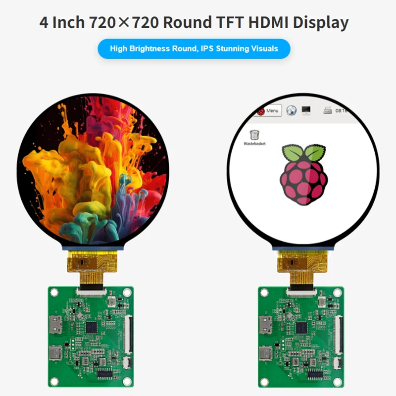 Module LCD TFT HD-MI rond de 4 pouces 720 × 720 pour Raspberry Pi