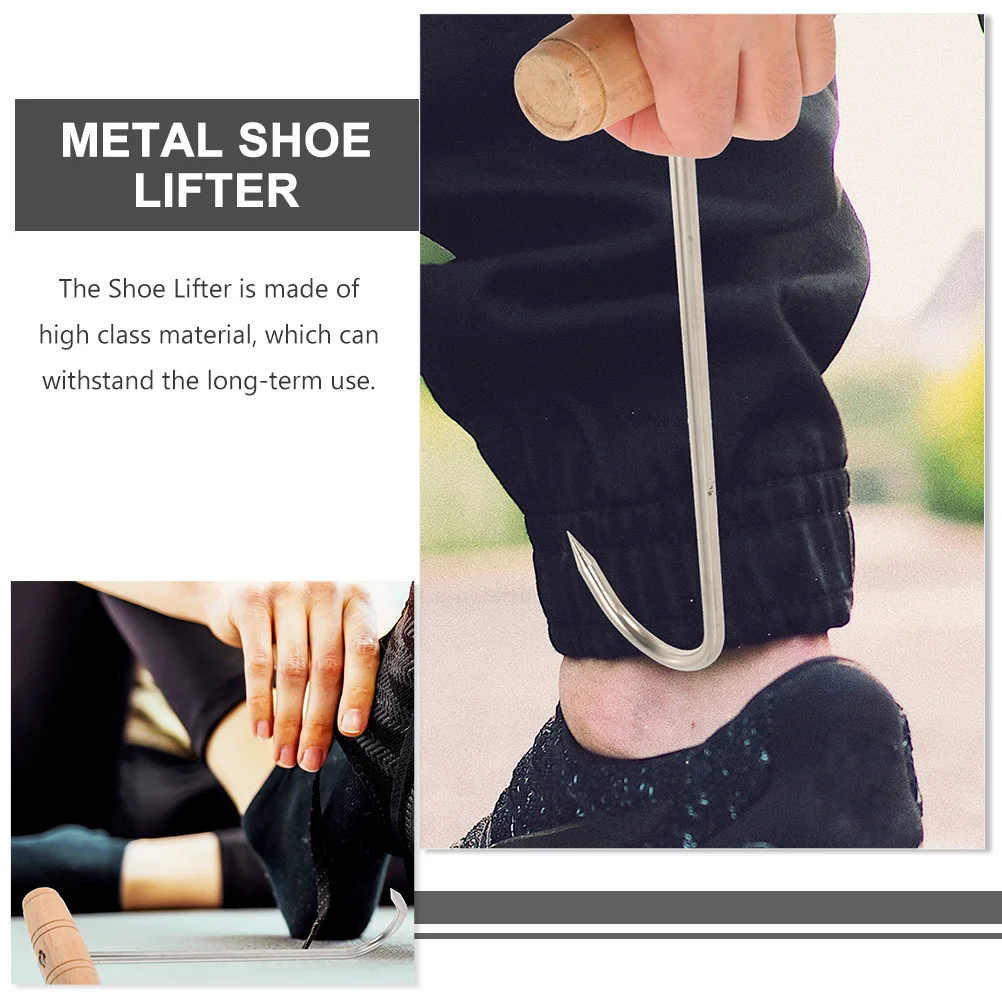 สแตนเลสรองเท้า Lifter BOOT Hooks โลหะ Shoehorn เครื่องมือสําหรับรองเท้าสวมใส่ไม้เรียบเหมาะกับส้น