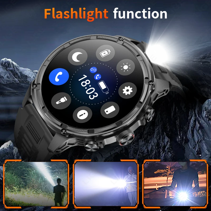 New Smart Watch 710mAh Battery LED Flashlight 1.85Inch Sports Fitness Health Monitor BT Call Smartwatch Men For Android IOS