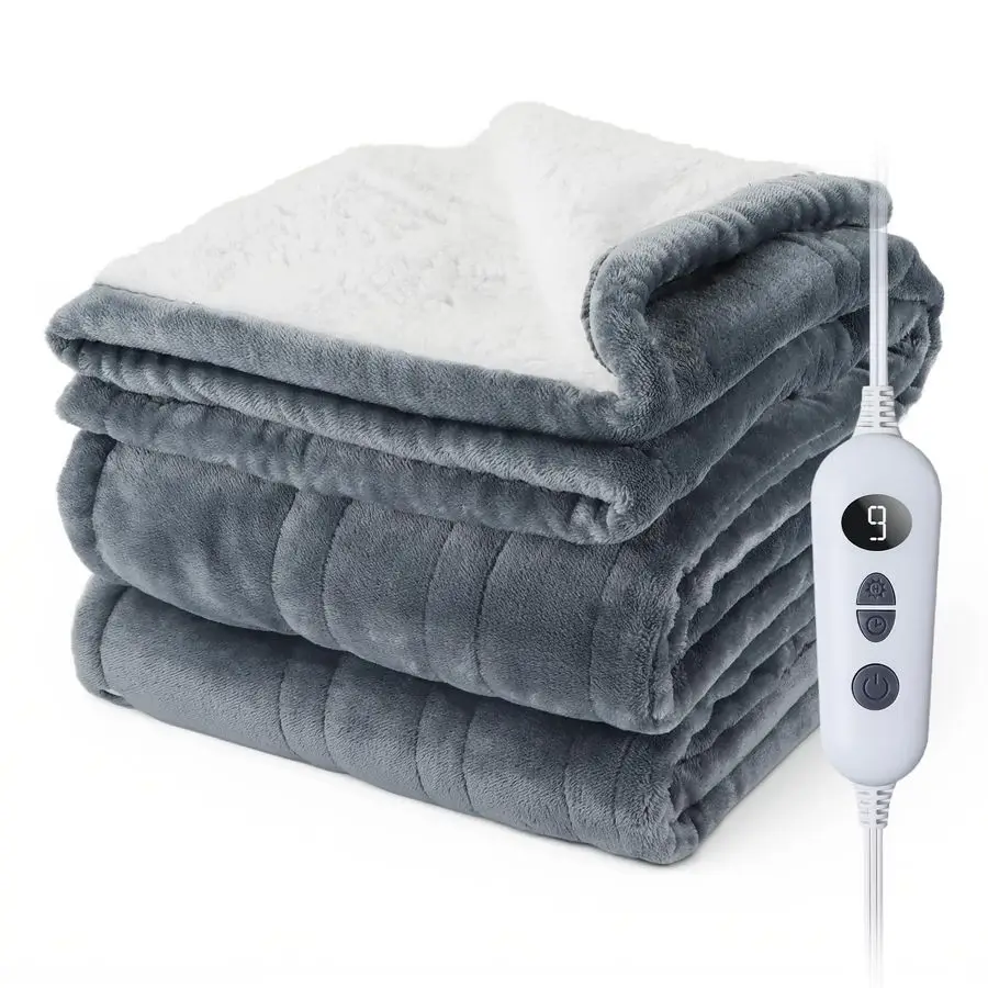 

Heated Blanket Twin 50x60 Flannel Sherpa Electric with 10 Heat Levels and 9 Timer Settings, Auto Shut Off Cozy Warm Throw Blanke